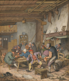 Room in an Inn with Peasants Drinking, Smoking and Playing Backgam