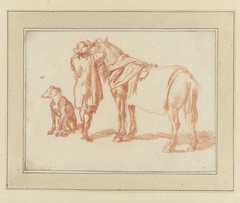 Ruiter naast een paard en een hond by Adriaen van de Velde