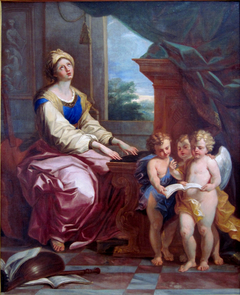 Sainte Cécile accompagnée de trois anges musiciens by Arnould de Vuez