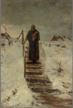 Scene in Winter, Old Woman in the Snow by Henricus Johannes Melis