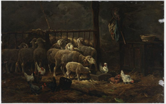 Sheep and Chickens in a Barn by Charles Jacque