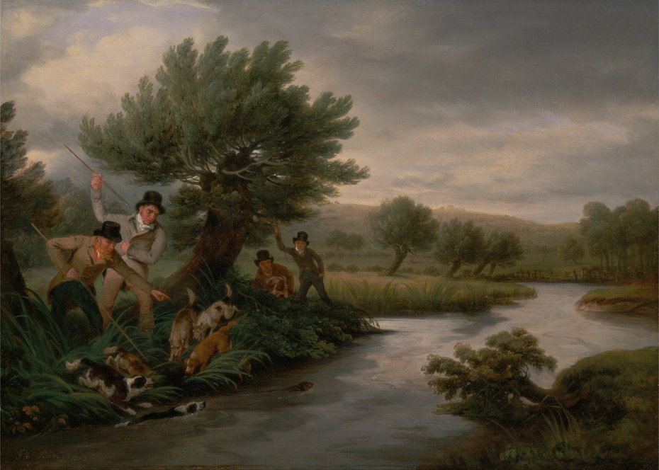 Paintings Reproductions Spearing The Otter by George Philip Reinagle ...