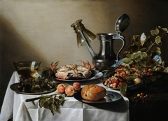 Still Life of Food, a Jug and Glasses on a Table by Pieter Claesz