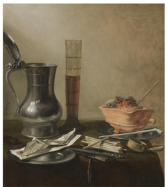 Still Life with a Pewter Jug, a Passglass, a 'Vuurtest' and Smoker's Pipe by Pieter Claesz