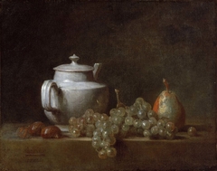 Still Life with Teapot, Grapes, Chestnuts, and a Pear by Jean-Baptiste-Siméon Chardin