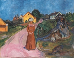 Street in Åsgårdstrand and a Woman in Red Dress by Edvard Munch