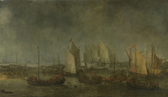 The battle on the Slaak between the Dutch and Spanish fleets during the night of 12-13 September 1631 by Simon de Vlieger