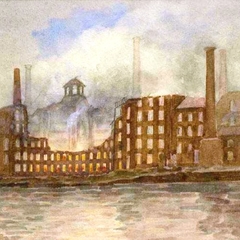 The Silk Mill during the fire of 1910 by Alfred John Keene