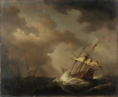 Three ships in a gale by Johann van der Hagen