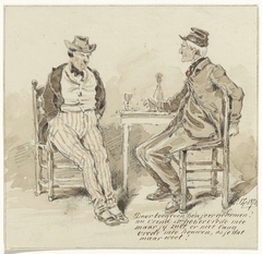 Twee zittende mannen aan een tafel by Pieter van Loon