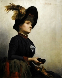 Portrait of a lady with binoculars by Anna Bilińska-Bohdanowicz