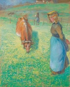 Paysanne gardant une vache