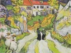 Village street and stairs in Auvers with figures