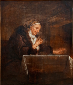 Vieille femme mangeant au coin du feu by Jean François de Troy