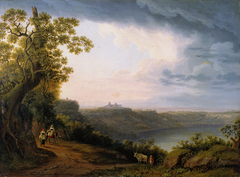 View of Lake Albano with Castel Gandolfo by Jacob Philipp Hackert