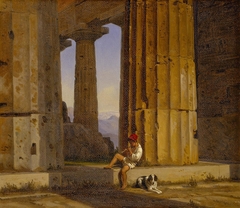 View of the Temple of Poseidon at Paestum. by Constantin Hansen