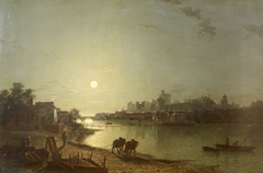 View of Windsor Castle looking at the Lower Ward by Moonlight by Henry Pether