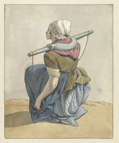 Zittende vrouw met een juk op haar schouders by W. Barthautz
