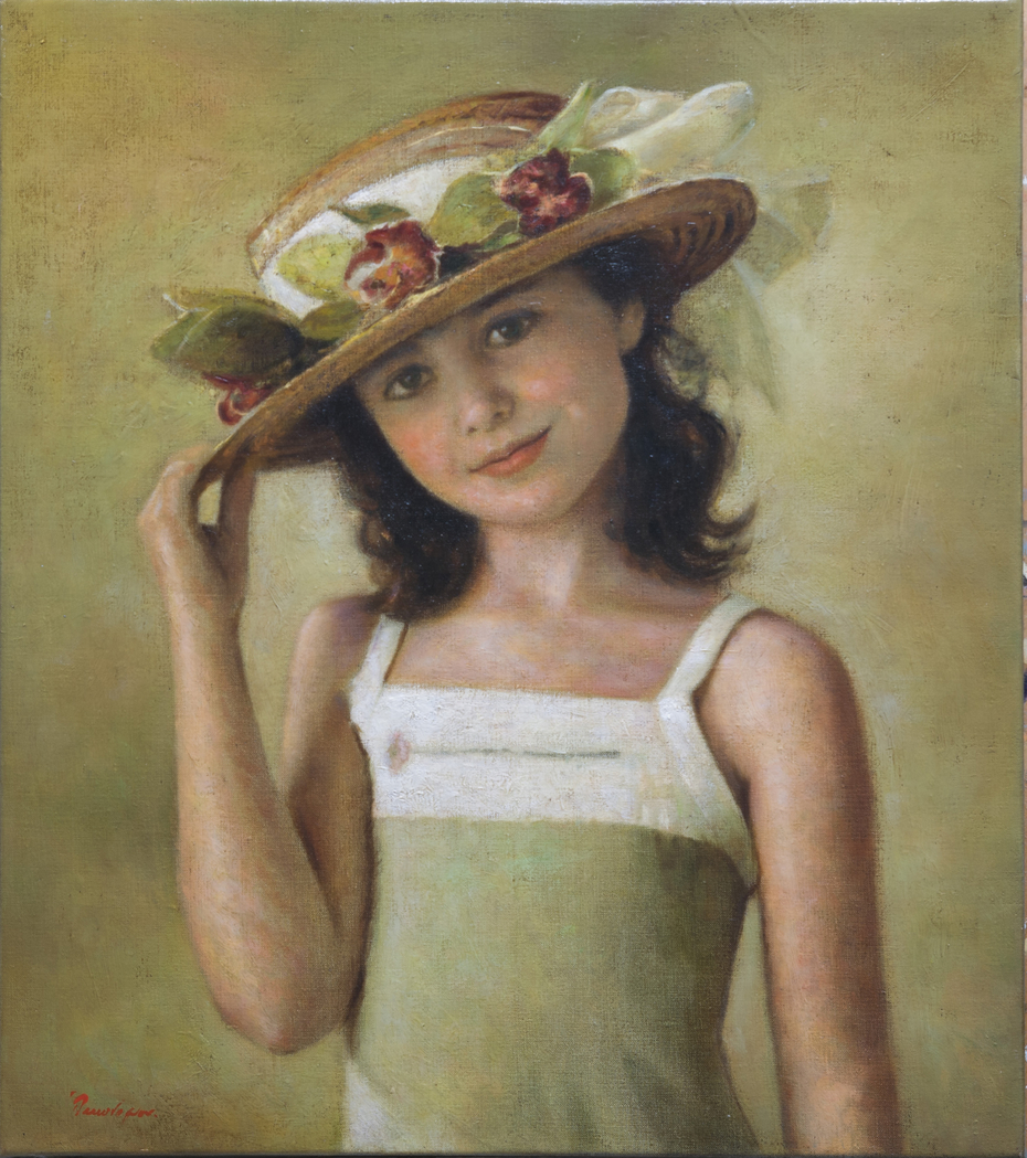 "little girl with straw hat"