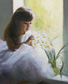 «Κορίτσι στο παράθυρο», 40 x 50 cm, oil on canvas.