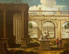 A Capriccio of Classical Architecture and Sculpture, with Two Figures by after Thomas Blanchet