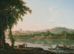 A distant view of Rome across the Tiber by Jacob More