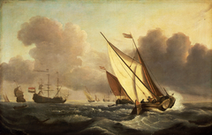 A kaag going to windward in a fresh breeze by after Willem Van de Velde