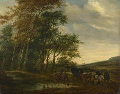 A Landscape with a Carriage and Horsemen at a Pool