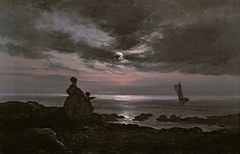 A mother and child by the sea by Johan Christian Dahl