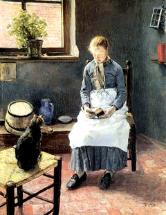 A reading Girl with a cat