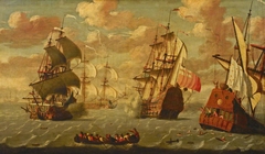 Action between an English ship and three French ships