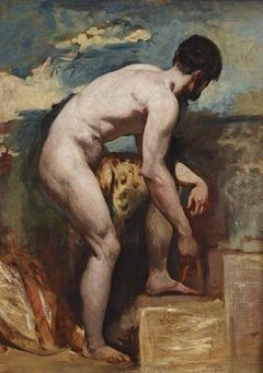 An Academic Nude of a Man tying his Sandal by William Etty