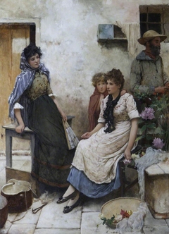 An Italian Peasant Group outside a House by Oliver Rhys