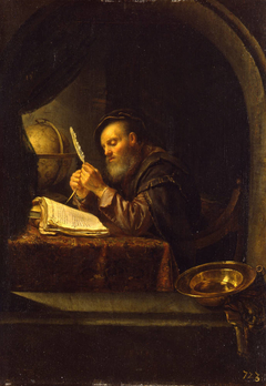 An Old Scholar sharpening his Quill Pen by Frans van Mieris the Elder