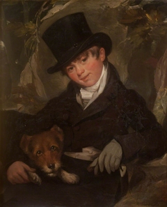 An Unknown Boy in a Black Top-hat with a Dog by style of Sir William Beechey RA