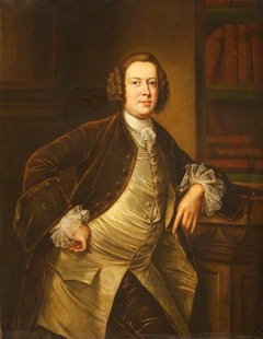 An Unknown Man in a Library by style of Thomas Hudson