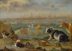 Ansichten aus den vier Weltteilen mit Szenen von Tieren: Amsterdam