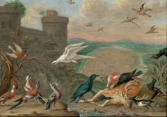 Ansichten aus den vier Weltteilen mit Szenen von Tieren: Santo Domingo (Dominikanische Republik) by Ferdinand van Kessel