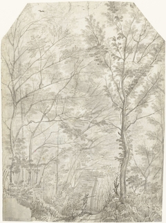Bos van de Villa Madama buiten Rome, met een jager by Gerard ter Borch I