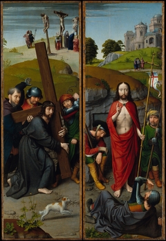 Christ Carrying the Cross, with the Crucifixion; The Resurrection, with the Pilgrims of Emmaus by Gerard David
