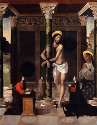 Christ tied to the column with Saint Peter and the donors