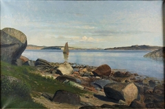 Coastal Scene with Sailboat by Martin Aagaard