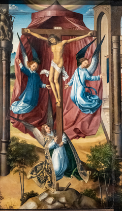 Crusified Christ lifted up and surrounded by angels by Master of the legend of St Barbara