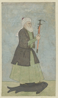 De Heilige Khwaja Khadir met een zwaard in zijn hand. staande op een vis by Unknown Artist