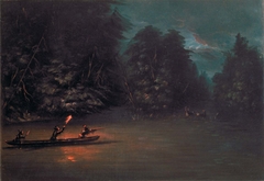 Deer Hunting by Torchlight in Bark Canoes
