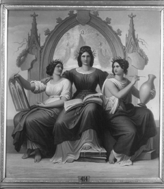 Drei allegorische Gestalten: Freskomalerei, Glasmalerei und Malerei auf Vasen by Wilhelm von Kaulbach