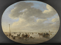 Dutch winter landscape with skaters