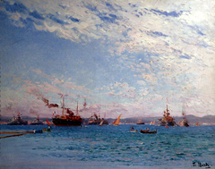 Escadre en rade de Toulon, effet nuageux du matin by François Nardi