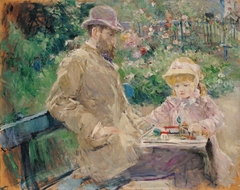 Eugène Manet et sa fille dans le jardin de Bougival by Berthe Morisot