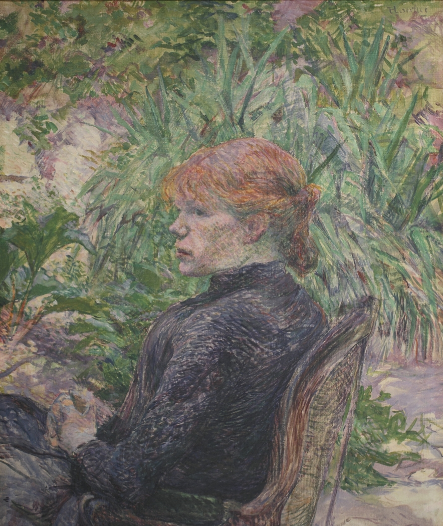 Femme rousse assise dans le jardin de M. Forest